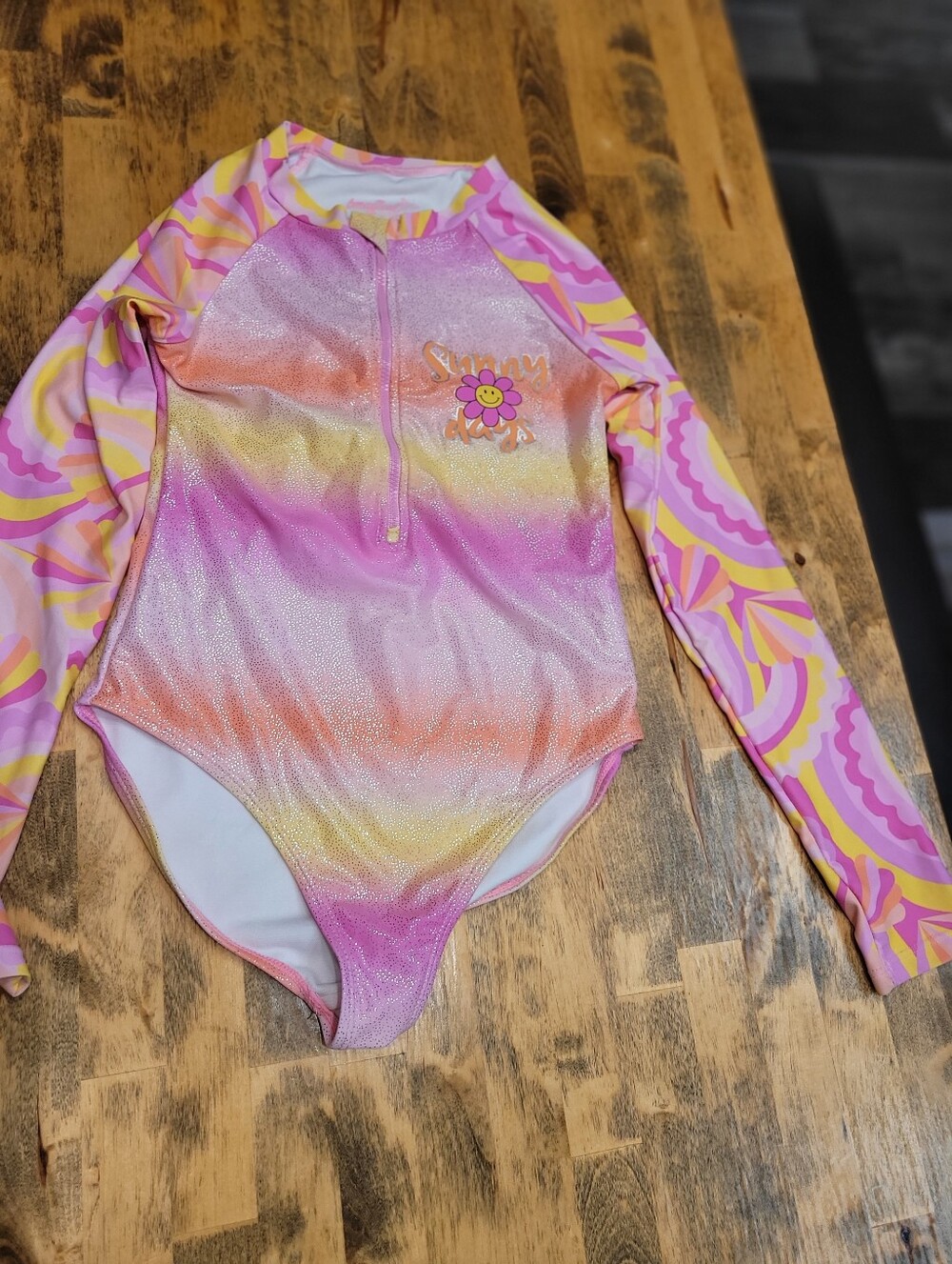 Cat & Jack Girls' Long-Sleeve One-Piece Swimsuit - Pink, Peach, Yellow